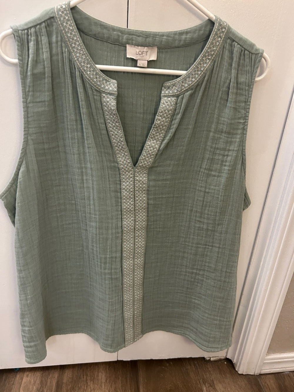 LOFT Sleeveless Split-Neck Top in Sage